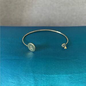 TAI 'A' Initial Gold Plated Open Cuff W/CZ Accent Bracelet
